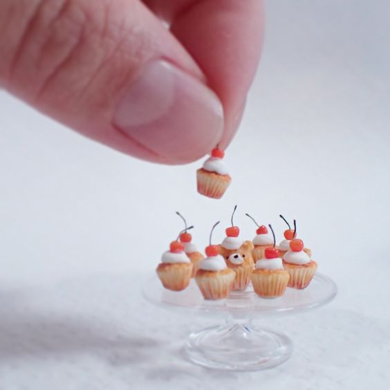 Miniature Cakes - Cherry topped cupcakes 1/12 scale