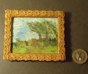 framed original landscape painting in 1-12 scale - how to recreate an English living room in 1:12 scale