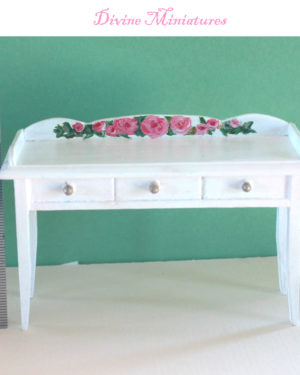 Handpainted Roses Dresser Hall Table In 1:12 Scale Dollhouse Miniature