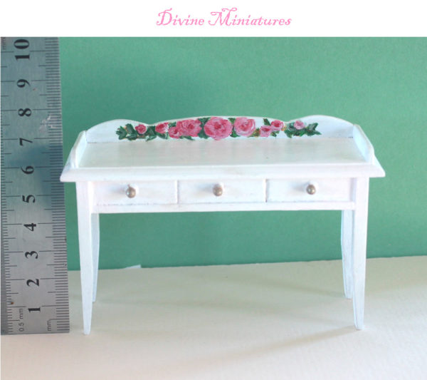 Handpainted Roses Dresser Hall Table In 1:12 Scale Dollhouse Miniature