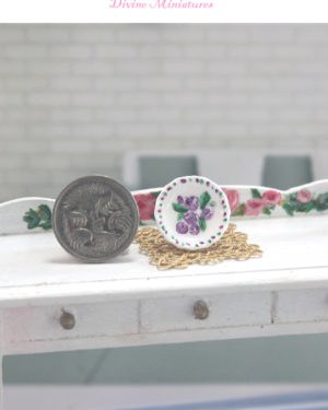 16mm hand painted purple rose plate in 1:12 scale miniature