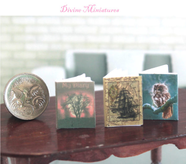 3 miniature diaries journals in 1:12 scale dollhouse miniature