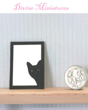 peeking black cat wall print in 1:12 scale dollhouse miniature