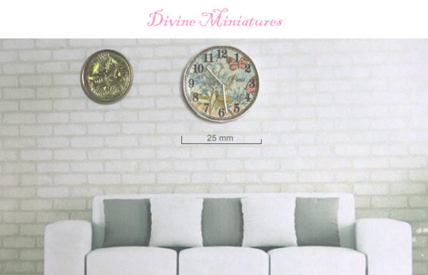 shabby chic butterflies wall clock in 1:12 scale dollhouse miniature
