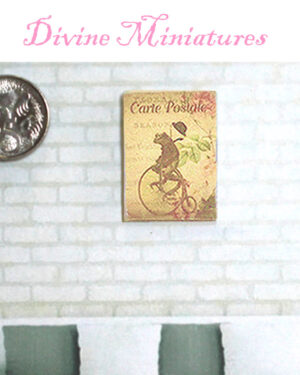 carte postale penny farthing frog print in 1:12 scale dollhouse miniature