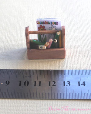 childs drawing caddy with coloring book and pencils in 1:12 scale dollhouse miniature