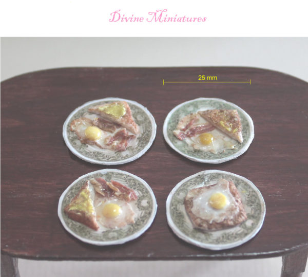 eggs and bacon on toast in 1:12 scale dollhouse miniature food