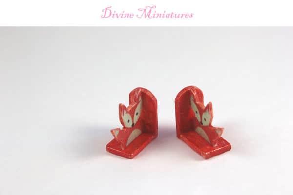 fox bookends for dollhouse in 1:12 scale miniature