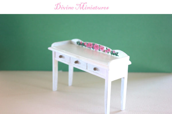 hand painted roses vintage style hall table in 1:12 scale dollhouse miniature