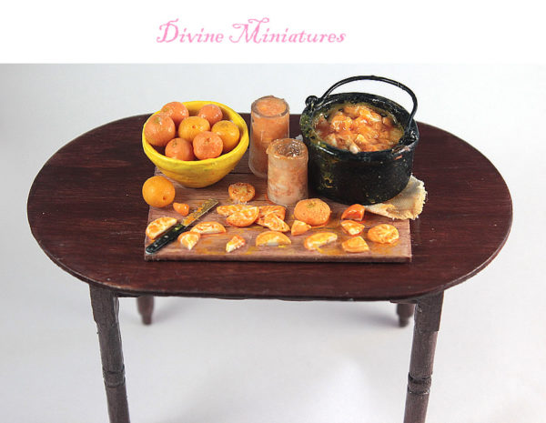 making orange marmalade in 1:12 scale dollhouse miniature prep board