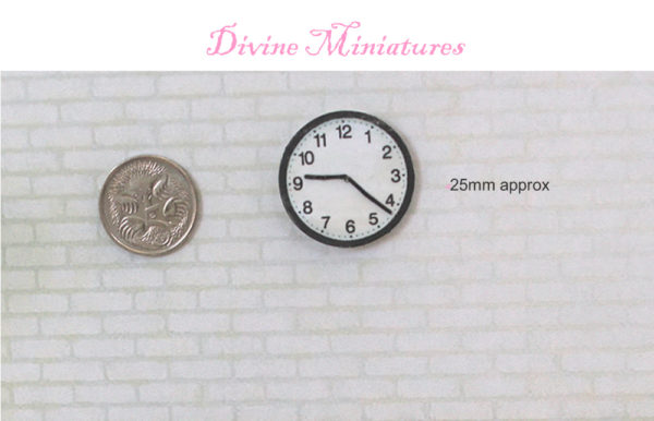 modern black and white wall clock in 1:12 scale dollhouse miniature