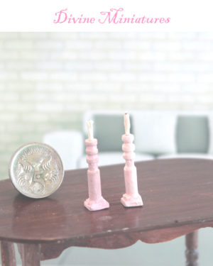 shabby chic romantic candle sticks in 1:12 scale dollhouse miniatures