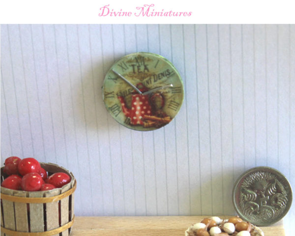 tea time country wall clock in 1:12 scale dollhouse miniature