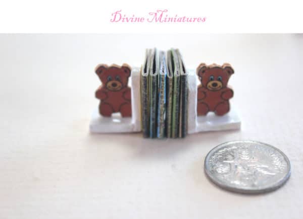 teddy bear bookends for childs room or nursery in 1:12 scale dollhouse miniature