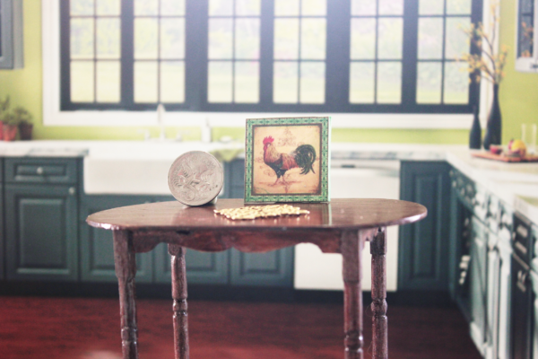 rustic rooster print in 1:12 scale miniature