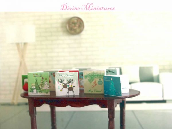 modern christmas cards in 1:12 scale dollhouse miniature