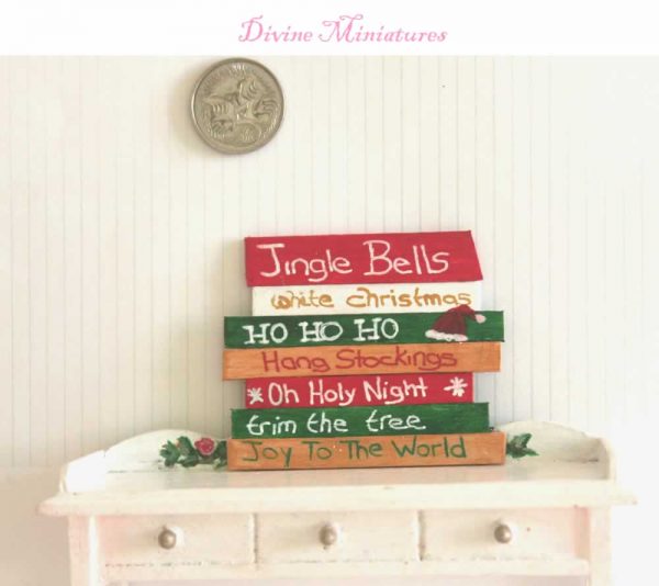 rustic wooden handpainted christmas sign in 1:12 scale dollhouse miniature