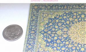 blue and gold turkish rug in 1-12 scale dollhouse miniature