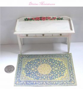 blue and gold turkish rug in 1-12 scale dollhouse miniature