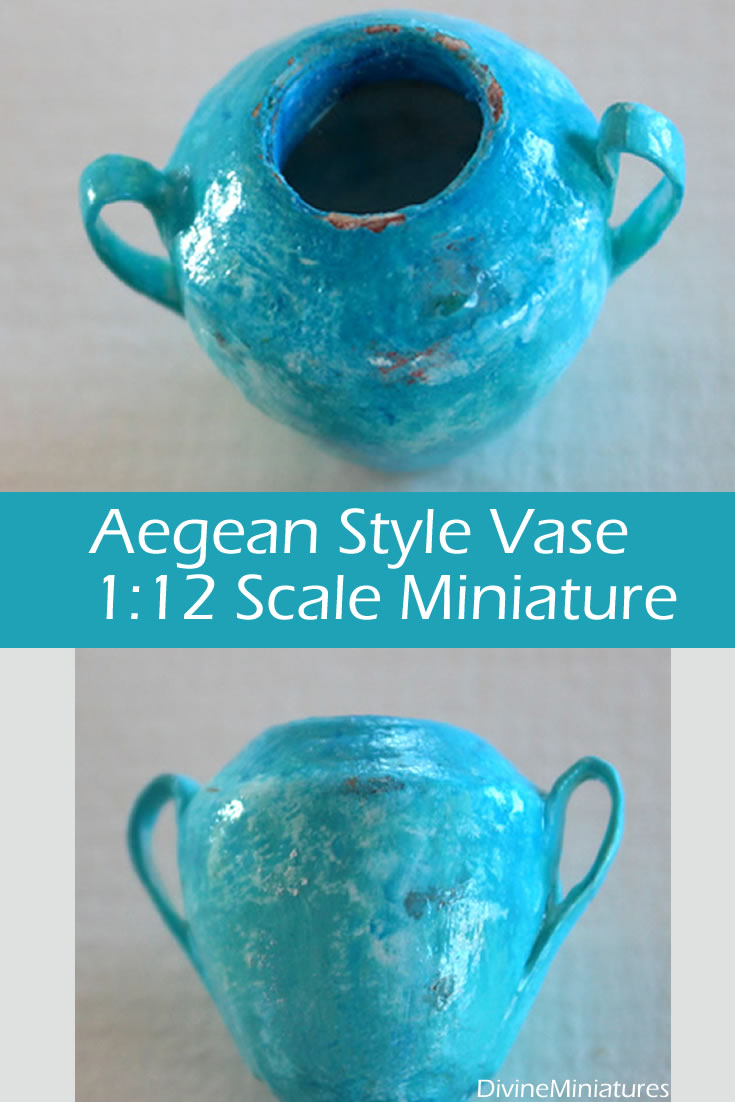 Aegean blue urn vase in 1/12 scale miniature