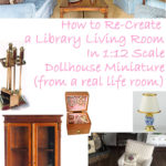 how to recreate a library living room in 1-12 scale dollhouse miniature - https://divineminiatures.com/how-to-create-a-library-living-room-in-1-12-scale/