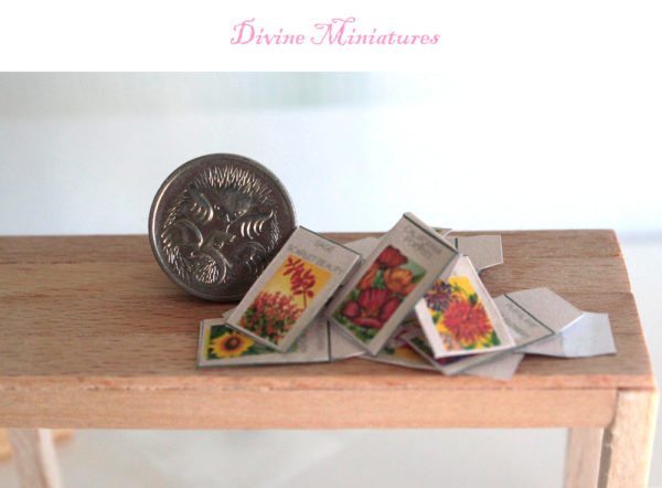 vintage flower seed packets in 1:12 scale dollhouse miniature Set 2