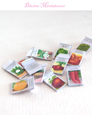 12 vintage vegetable seed packs in 1:12 scale dollhouse miniature