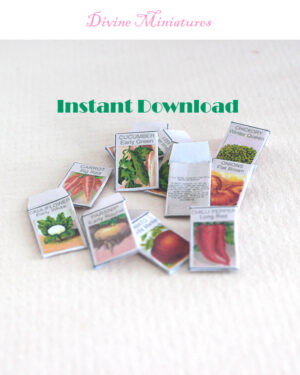 12 vintage vegetable seed packs in 1:12 scale dollhouse miniature