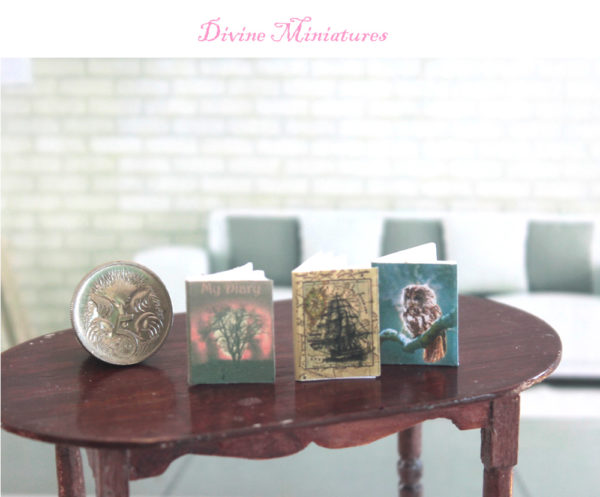 3 miniature diaries journals in 1:12 scale dollhouse miniature