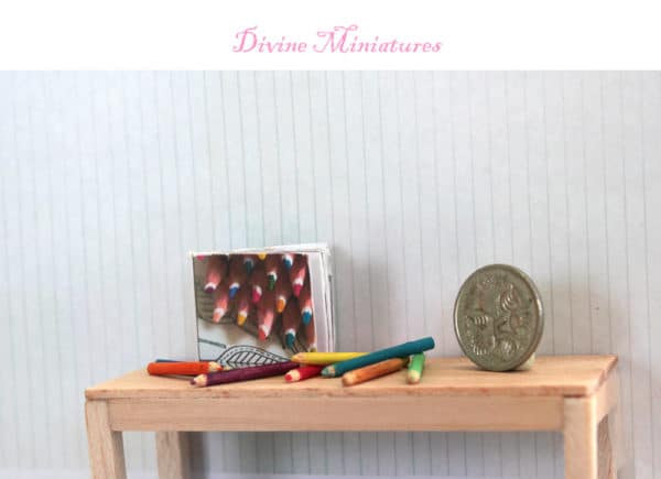 real miniature book, adult coloring book with pencils in 1:12 scale dollhouse miniature