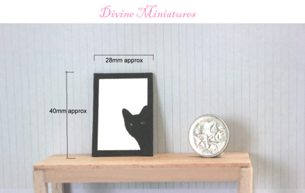 peeking black cat wall print in 1:12 scale dollhouse miniature