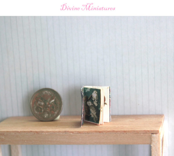 Illustrated Miniature Book, "Owls" 1/12 Scale Dollhouse Miniature, Dollhouse Book, Miniature Bird Book, Animals Book, Owl Book, Book of Owls - Image 2