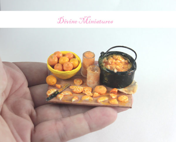 making orange marmalade in 1:12 scale dollhouse miniature prep board