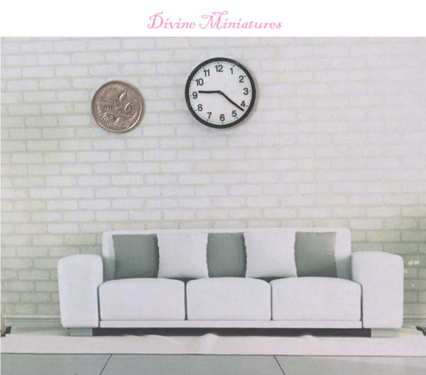 modern black and white wall clock in 1:12 scale dollhouse miniature