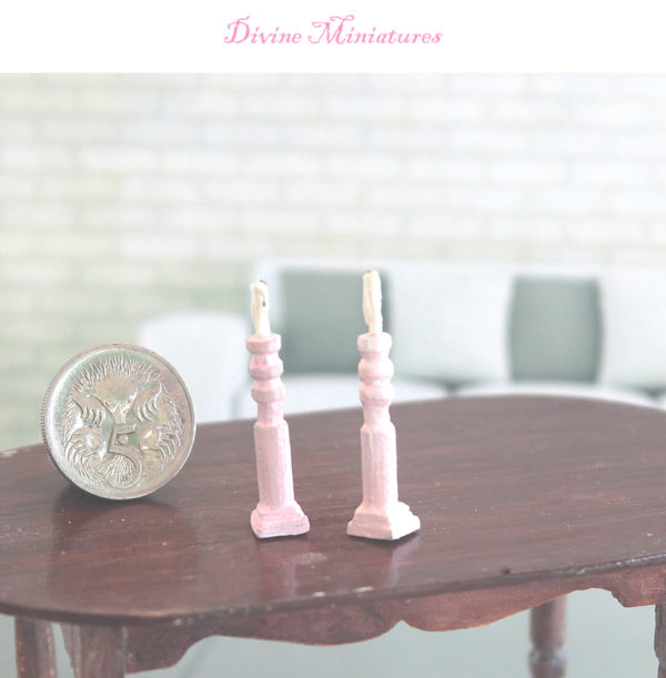 shabby chic romantic candle sticks in 1:12 scale dollhouse miniatures