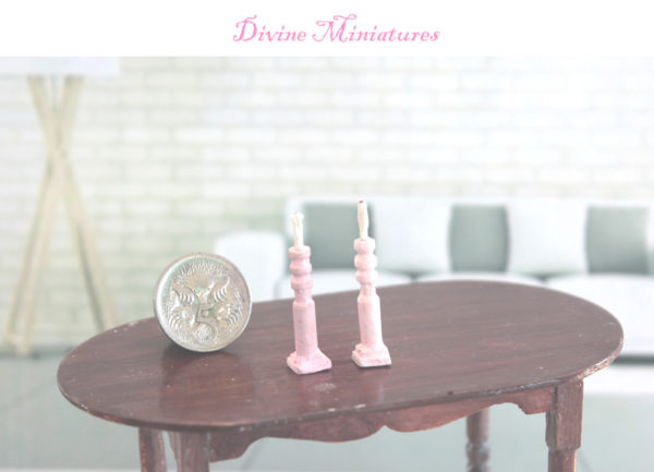 shabby chic romantic candle sticks in 1:12 scale dollhouse miniatures