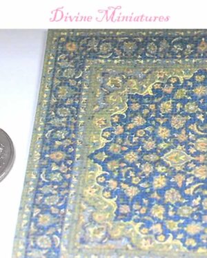 blue and gold turkish rug in 1-12 scale dollhouse miniature